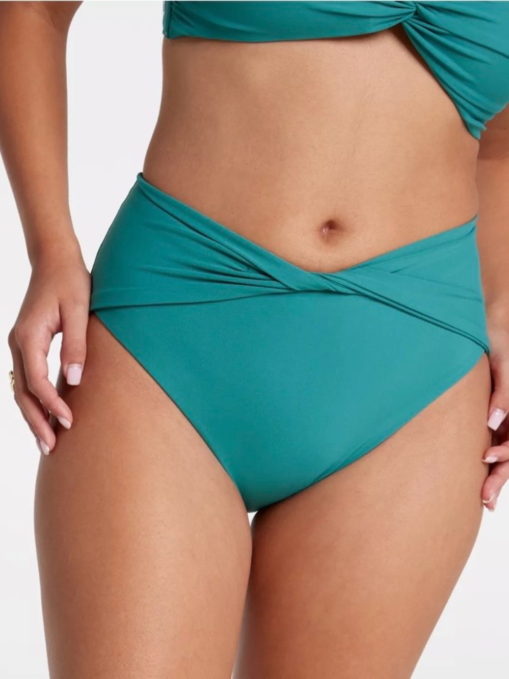 CALIA by Carrie Underwood Teal Twist High-Waist Bikini Bottom - Picture 4 of 10